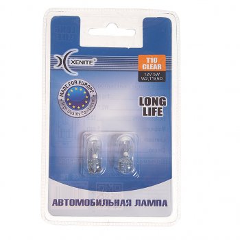 82 р. Лампа 12V W5W T10W W2.1x9.5d 3200К блистер (2шт.) Long Life XENITE XENITE 1007113  с доставкой в г. Воронеж. Увеличить фотографию 1