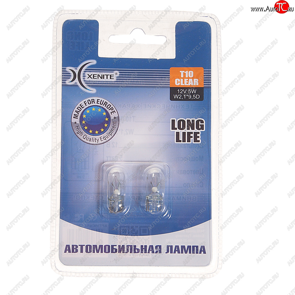 82 р. Лампа 12V W5W T10W W2.1x9.5d 3200К блистер (2шт.) Long Life XENITE XENITE 1007113  с доставкой в г. Воронеж