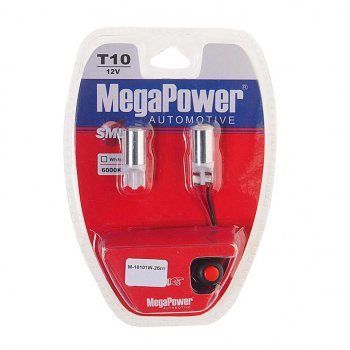299 р. Лампа светодиодная 12V W5W T10 W2.1x9.5d 6000K с тестером блистер (2шт.) MEGAPOWER MEGAPOWER-AUTOMOTIVE 10101w-2блт  с доставкой в г. Воронеж. Увеличить фотографию 1