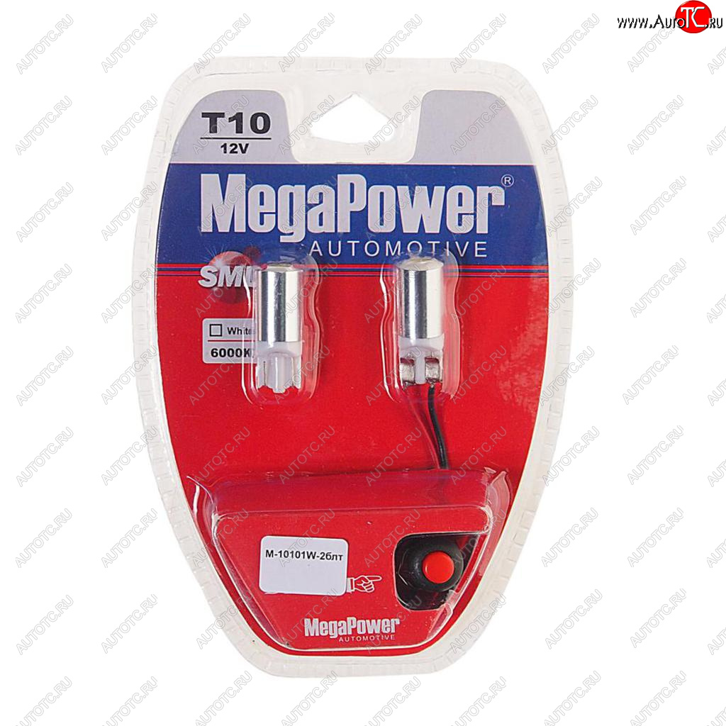 299 р. Лампа светодиодная 12V W5W T10 W2.1x9.5d 6000K с тестером блистер (2шт.) MEGAPOWER MEGAPOWER-AUTOMOTIVE 10101w-2блт  с доставкой в г. Воронеж