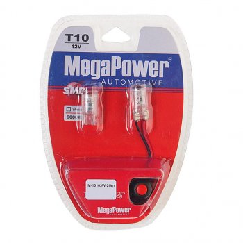 459 р. Лампа светодиодная 12V W5W T10 W2.1x9.5d 6000K 3 LED с тестером блистер (2шт.) MEGAPOWER MEGAPOWER-AUTOMOTIVE 10103w-2блт  с доставкой в г. Воронеж. Увеличить фотографию 1