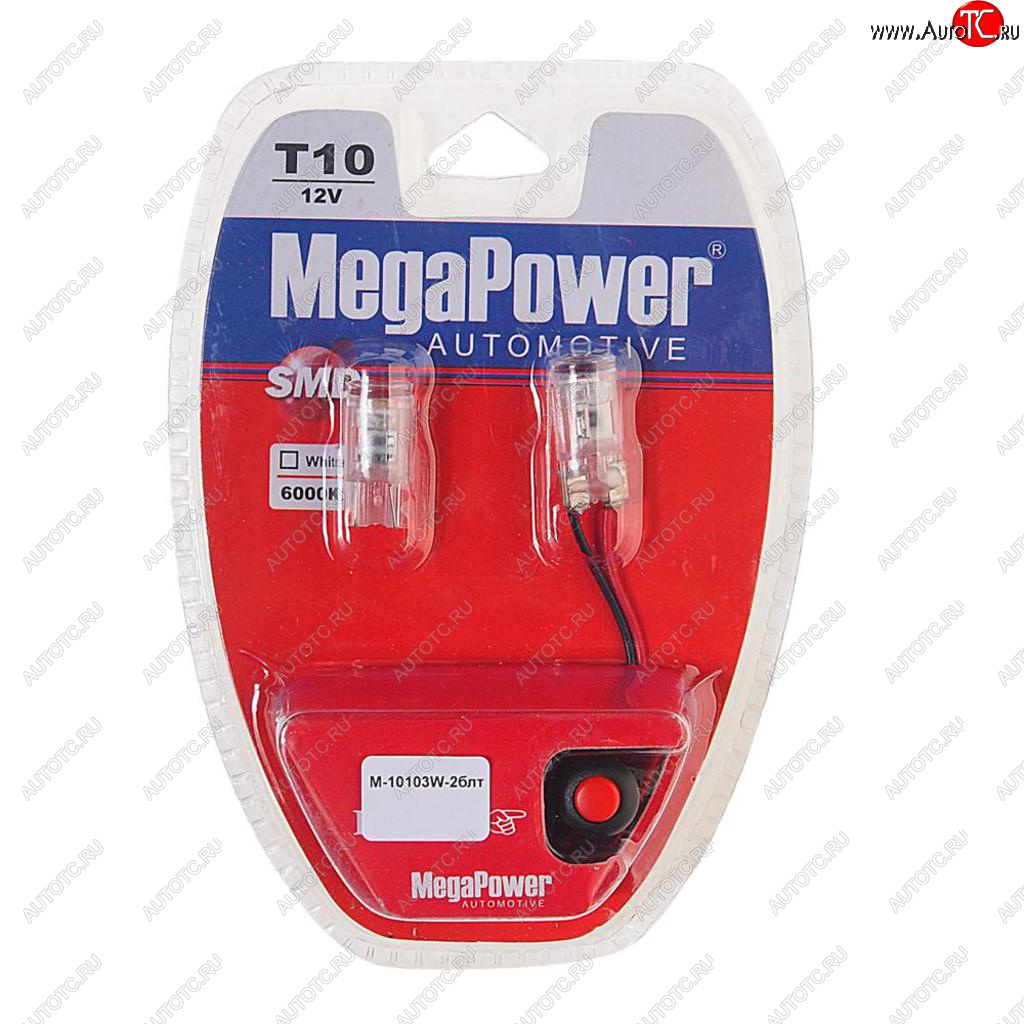459 р. Лампа светодиодная 12V W5W T10 W2.1x9.5d 6000K 3 LED с тестером блистер (2шт.) MEGAPOWER MEGAPOWER-AUTOMOTIVE 10103w-2блт  с доставкой в г. Воронеж
