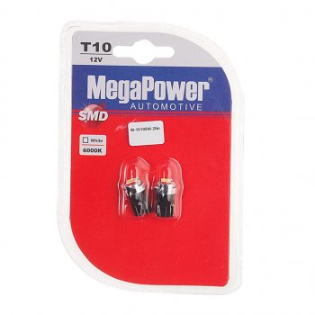 319 р. Лампа светодиодная 12V W5W T10 W2.1x9.5d 6000K блистер (2шт.) MEGAPOWER MEGAPOWER-AUTOMOTIVE 10105w-2бл  с доставкой в г. Воронеж. Увеличить фотографию 1