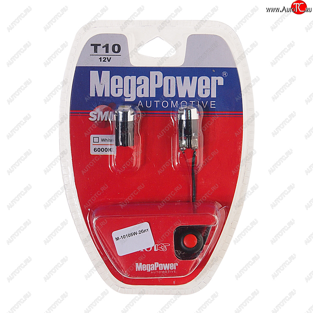 329 р. Лампа светодиодная 12V W5W T10 W2.1x9.5d 6000K с тестером блистер (2шт.)MEGAPOWER MEGAPOWER-AUTOMOTIVE 10105w-2блт  с доставкой в г. Воронеж
