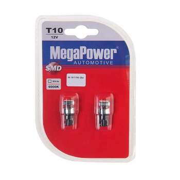 226 р. Лампа светодиодная 12V W5W T10 W2.1x9.5d 6000K 3 LED блистер (2шт.) MEGAPOWER MEGAPOWER-AUTOMOTIVE 10111w-2бл  с доставкой в г. Воронеж. Увеличить фотографию 1