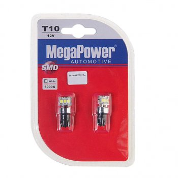 240 р. Лампа светодиодная 12V W5W T10 W2.1x9.5d 6000K 3 LED блистер (2шт.) MEGAPOWER MEGAPOWER-AUTOMOTIVE 10112w-2бл  с доставкой в г. Воронеж. Увеличить фотографию 1