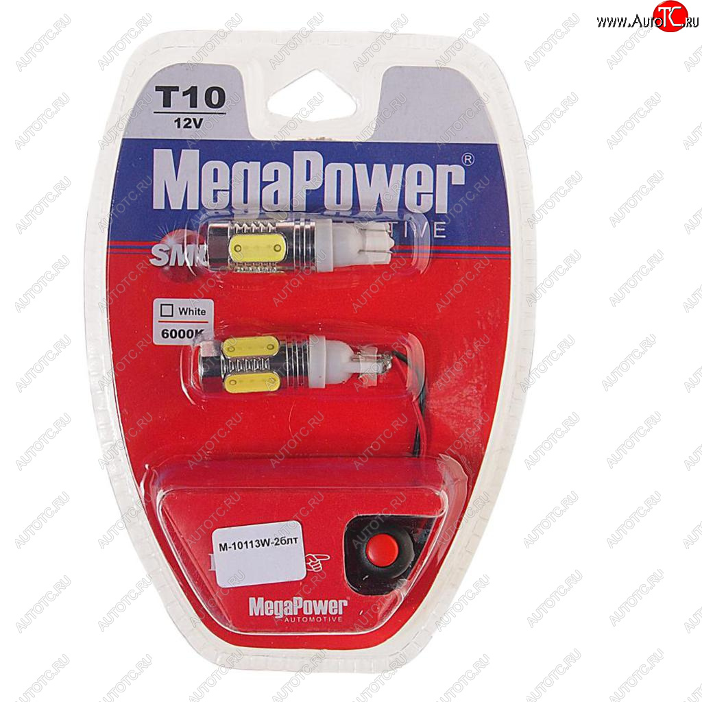 1 789 р. Лампа светодиодная 12V W5W T10 W2.1x9.5d 6000K 4 LED с тестером блистер (2шт.) MEGAPOWER MEGAPOWER-AUTOMOTIVE 10113w-2блт  с доставкой в г. Воронеж