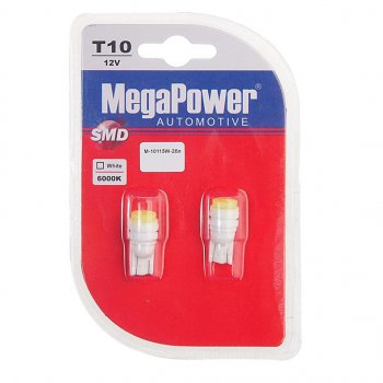 223 р. Лампа светодиодная 12V W5W T10 W2.1x9.5d 6000K блистер (2шт.) MEGAPOWER MEGAPOWER-AUTOMOTIVE 10115w-2бл  с доставкой в г. Воронеж. Увеличить фотографию 1
