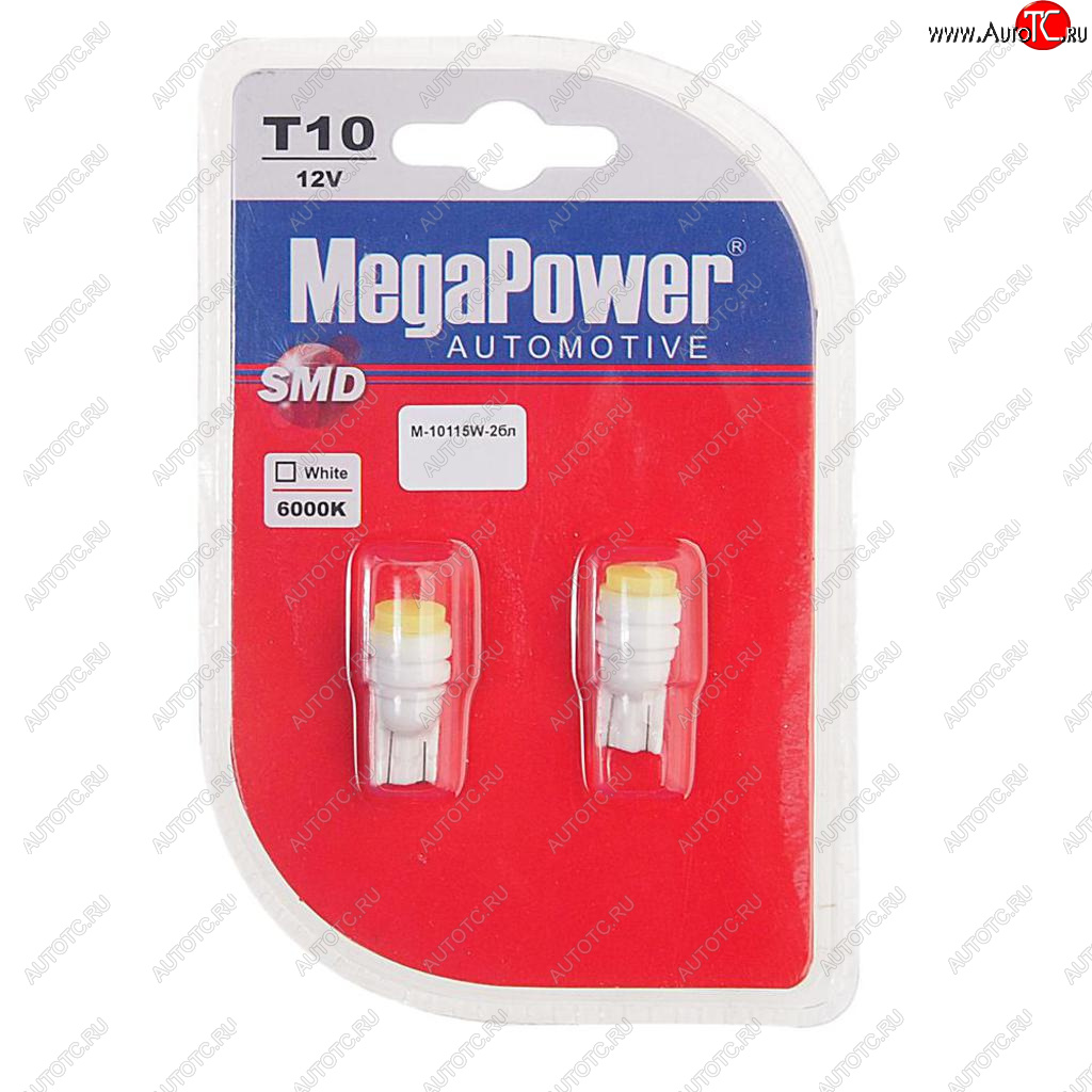 223 р. Лампа светодиодная 12V W5W T10 W2.1x9.5d 6000K блистер (2шт.) MEGAPOWER MEGAPOWER-AUTOMOTIVE 10115w-2бл  с доставкой в г. Воронеж