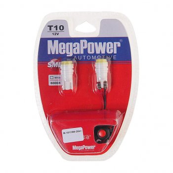 294 р. Лампа светодиодная 12V W5W T10 W2.1x9.5d 6000K с тестером блистер (2шт.) MEGAPOWER MEGAPOWER-AUTOMOTIVE 10115w-2блт  с доставкой в г. Воронеж. Увеличить фотографию 1
