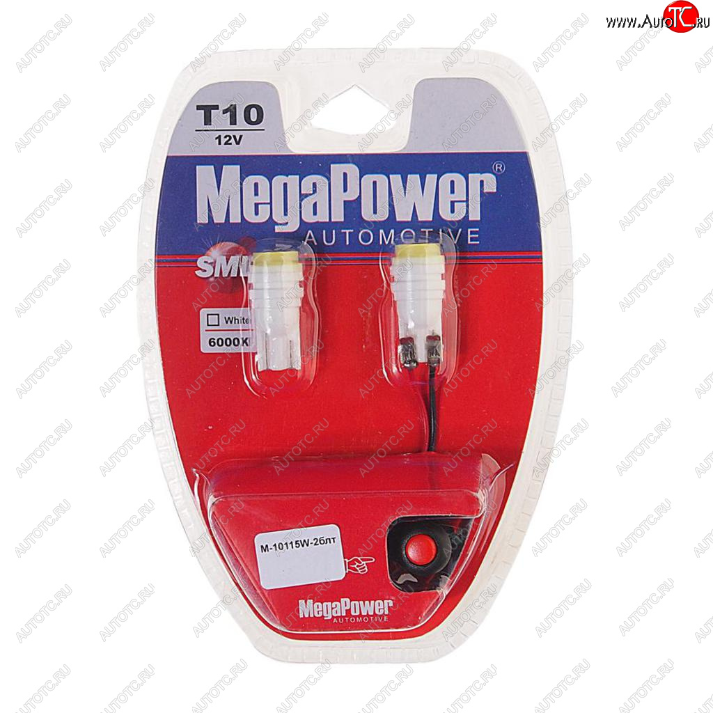 294 р. Лампа светодиодная 12V W5W T10 W2.1x9.5d 6000K с тестером блистер (2шт.) MEGAPOWER MEGAPOWER-AUTOMOTIVE 10115w-2блт  с доставкой в г. Воронеж