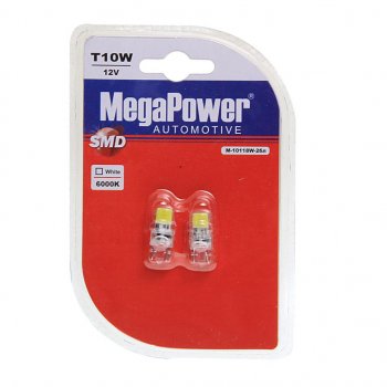 299 р. Лампа светодиодная 12V W5W T10 W2.1x9.5d 6000K 2 LED блистер (2шт.) MEGAPOWER MEGAPOWER-AUTOMOTIVE 10118w-2бл  с доставкой в г. Воронеж. Увеличить фотографию 1