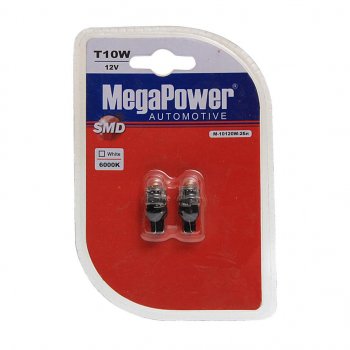 699 р. Лампа светодиодная 12V W5W T10 W2.1x9.5d 6000K блистер (2шт.) MEGAPOWER MEGAPOWER-AUTOMOTIVE 10120w-2бл  с доставкой в г. Воронеж. Увеличить фотографию 1