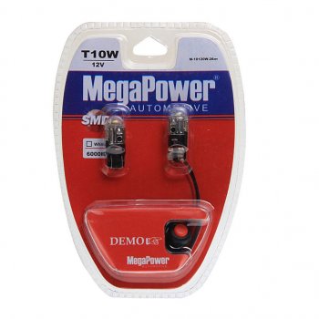 589 р. Лампа светодиодная 12V W5W T10 W2.1x9.5d 6000K с тестером блистер (2шт.) MEGAPOWER MEGAPOWER-AUTOMOTIVE 10120w-2блт  с доставкой в г. Воронеж. Увеличить фотографию 1