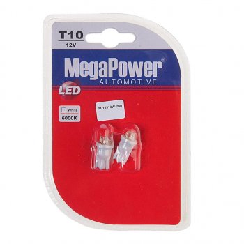 95 р. Лампа светодиодная 12V W5W T10 W2.1x9.5d 6000K 4 LED блистер (2шт.) MEGAPOWER MEGAPOWER-AUTOMOTIVE 10313w-2бл  с доставкой в г. Воронеж. Увеличить фотографию 1