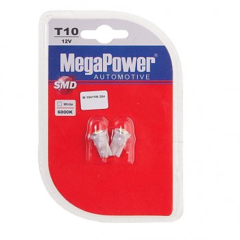 61 р. Лампа светодиодная 12V W5W T10 W2.1x9.5d 6000K блистер (2шт.) MEGAPOWER MEGAPOWER-AUTOMOTIVE 10411w-2бл  с доставкой в г. Воронеж. Увеличить фотографию 1