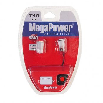 139 р. Лампа светодиодная 12V W5W T10 W2.1x9.5d 6000K с тестером блистер (2шт.) MEGAPOWER MEGAPOWER-AUTOMOTIVE 10411w-2блт  с доставкой в г. Воронеж. Увеличить фотографию 1