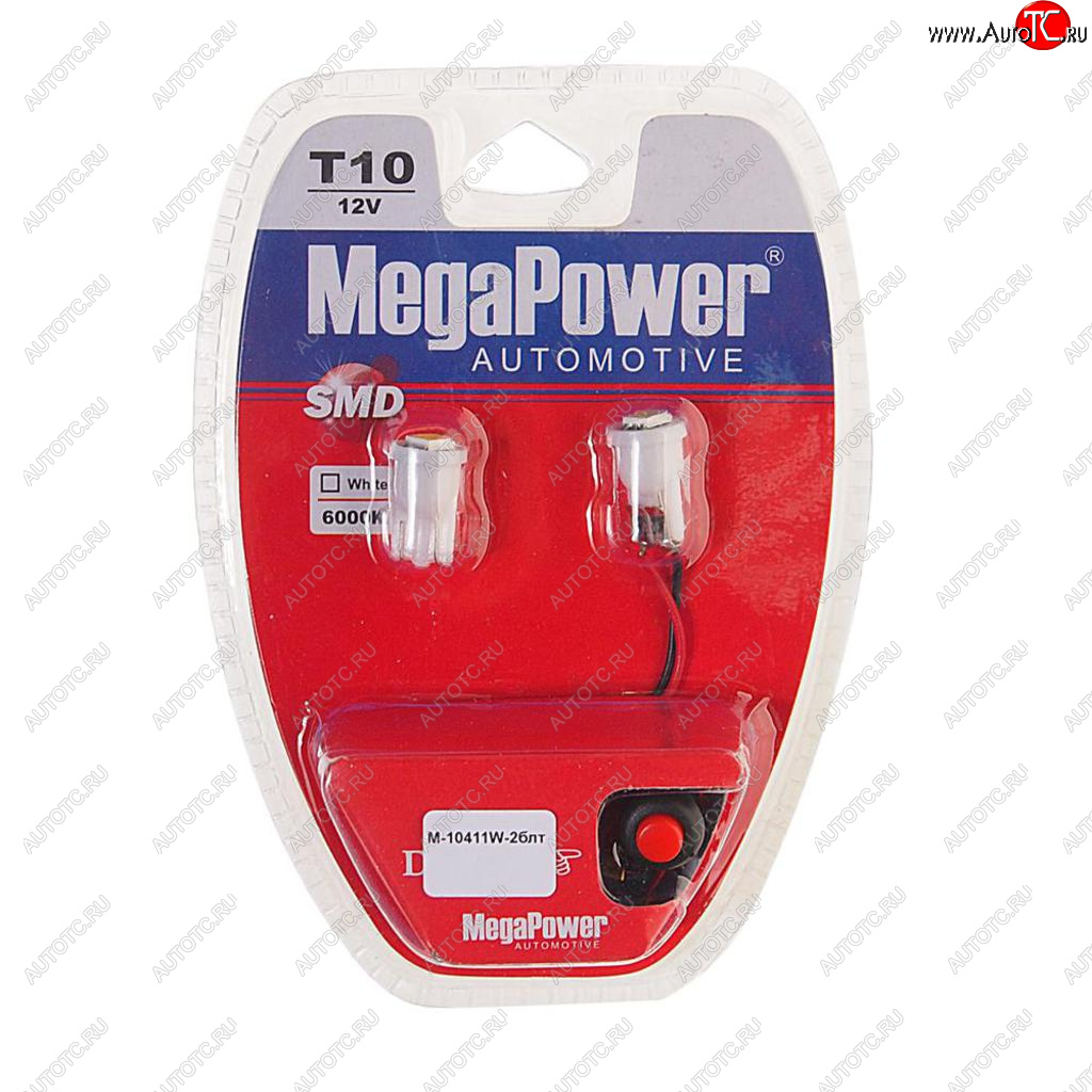 139 р. Лампа светодиодная 12V W5W T10 W2.1x9.5d 6000K с тестером блистер (2шт.) MEGAPOWER MEGAPOWER-AUTOMOTIVE 10411w-2блт  с доставкой в г. Воронеж