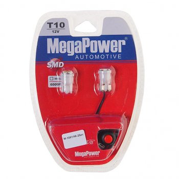 152 р. Лампа светодиодная 12V W5W T10 W2.1x9.5d 6000K 6 LED с тестером блистер (2шт.) MEGAPOWER MEGAPOWER-AUTOMOTIVE 10511w-2блт  с доставкой в г. Воронеж. Увеличить фотографию 1