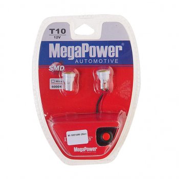299 р. Лампа светодиодная 12V W5W T10 W2.1x9.5d 6000K с тестером блистер (2шт.) MEGAPOWER MEGAPOWER-AUTOMOTIVE 10514w-2блт  с доставкой в г. Воронеж. Увеличить фотографию 1