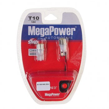 299 р. Лампа светодиодная 12V W5W T10 W2.1x9.5d 6000K с тестером блистер (2шт.) MEGAPOWER MEGAPOWER-AUTOMOTIVE 10614w-2блт  с доставкой в г. Воронеж. Увеличить фотографию 1