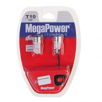 459 р. Лампа светодиодная 12V W5W T10 W2.1x9.5d 6000K с тестером блистер (2шт.) MEGAPOWER MEGAPOWER-AUTOMOTIVE 10711w-2блт  с доставкой в г. Воронеж. Увеличить фотографию 1