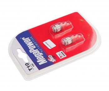 136 р. Лампа светодиодная 12V W5W T10 W2.1x9.5d 5 LED блистер (2шт.) Red MEGAPOWER MEGAPOWER-AUTOMOTIVE 10714r-2бл  с доставкой в г. Воронеж. Увеличить фотографию 2