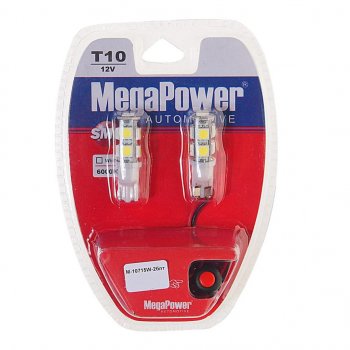 369 р. Лампа светодиодная 12V W5W T10 W2.1x9.5d 6000K 9 LED с тестером блистер (2шт.) MEGAPOWER MEGAPOWER-AUTOMOTIVE 10715w-2блт  с доставкой в г. Воронеж. Увеличить фотографию 1