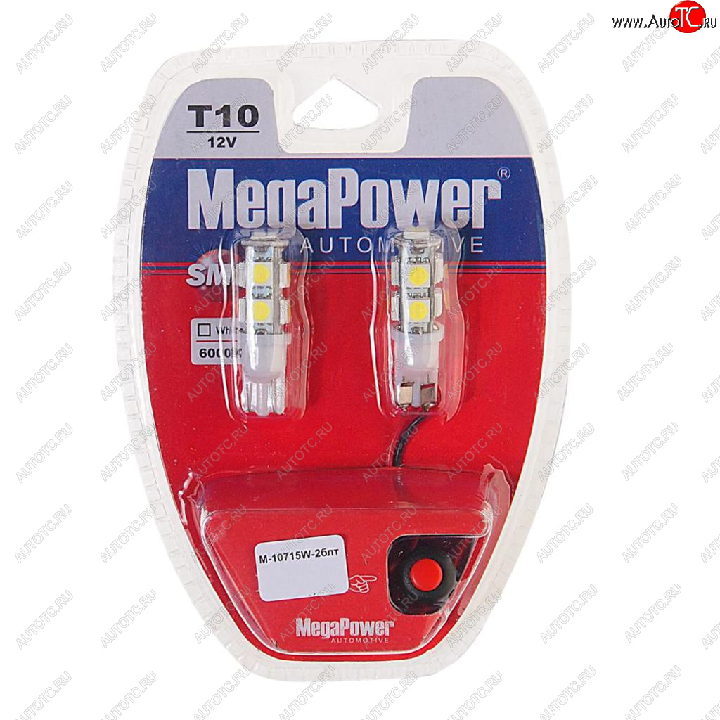 369 р. Лампа светодиодная 12V W5W T10 W2.1x9.5d 6000K 9 LED с тестером блистер (2шт.) MEGAPOWER MEGAPOWER-AUTOMOTIVE 10715w-2блт  с доставкой в г. Воронеж