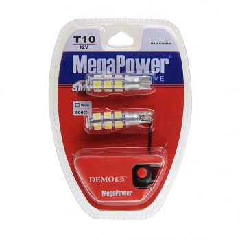 419 р. Лампа светодиодная 12V W5W T10 W2.1x9.5d 6000K 13 LED с тестером блистер (2шт.) MEGAPOWER MEGAPOWER-AUTOMOTIVE 10811w-2блт  с доставкой в г. Воронеж. Увеличить фотографию 1