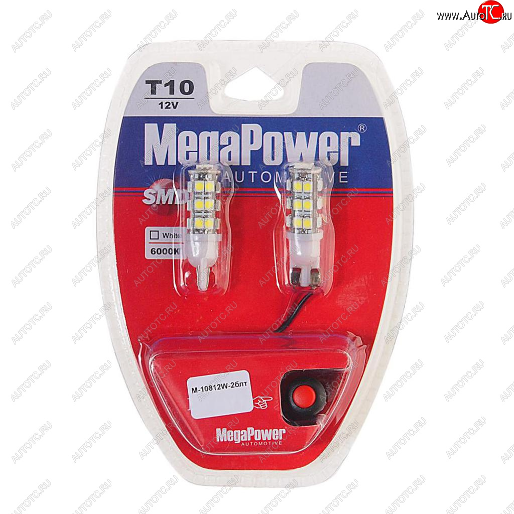 349 р. Лампа светодиодная 12V W5W T10 W2.1x9.5d 6000K 25 LED с тестером блистер (2шт.)MEGAPOWER MEGAPOWER-AUTOMOTIVE 10812w-2блт  с доставкой в г. Воронеж