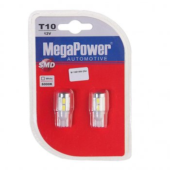 589 р. Лампа светодиодная 12V W5W T10 W2.1x9.5d 6000K 10 LED блистер (2шт.) MEGAPOWER MEGAPOWER-AUTOMOTIVE 10815w-2бл  с доставкой в г. Воронеж. Увеличить фотографию 1