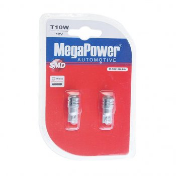319 р. Лампа светодиодная 12V W5W T10 W2.1x9.5d 6000K блистер (2шт.) MEGAPOWER MEGAPOWER-AUTOMOTIVE 10916w-2бл  с доставкой в г. Воронеж. Увеличить фотографию 1