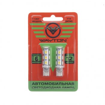 228 р. Лампа светодиодная 12V W5W T10 W2.1x9.5d блистер (2шт.) WAYTON WAYTON 1109003  с доставкой в г. Воронеж. Увеличить фотографию 1