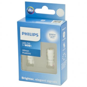 1 849 р. Лампа светодиодная 12V W5W T10W W2.1х9.5d 6000K 90Лм (2шт.) Led White Ultinon Pro6000 PHILIPS PHILIPS 11961cu60x2 PHILIPS 11961cu60x2  с доставкой в г. Воронеж. Увеличить фотографию 2