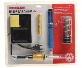 1 199 р. Набор для пайки (паяльник 30Вт, оловоотсос, подставка, припой) REXANT REXANT 12-0163  с доставкой в г. Воронеж. Увеличить фотографию 1