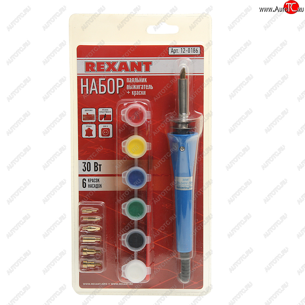 679 р. Паяльник 30Вт220В выжигатель по дереву (6 насадок,краски) REXANT REXANT 12-0186  с доставкой в г. Воронеж