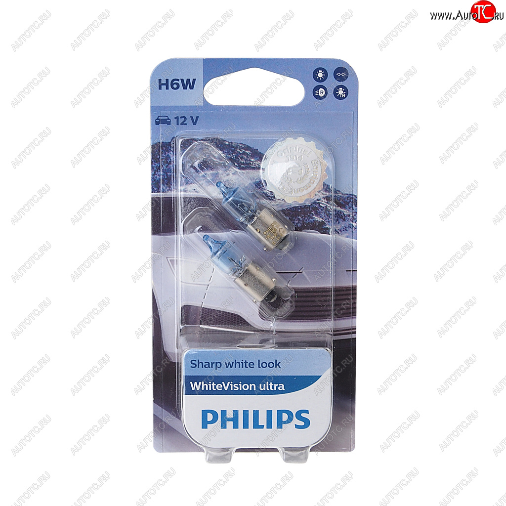2 199 р. Лампа 12V H6W BAX9s блистер (2шт.) 3100K White Vision Ultra PHILIPS PHILIPS 12036wvu2бл  с доставкой в г. Воронеж