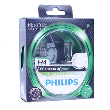 2 769 р. Лампа 12V H4 6055W P43t +60% бокс (2шт.) Green Colorvision PHILIPS PHILIPS 12342cvpgs2  с доставкой в г. Воронеж. Увеличить фотографию 1