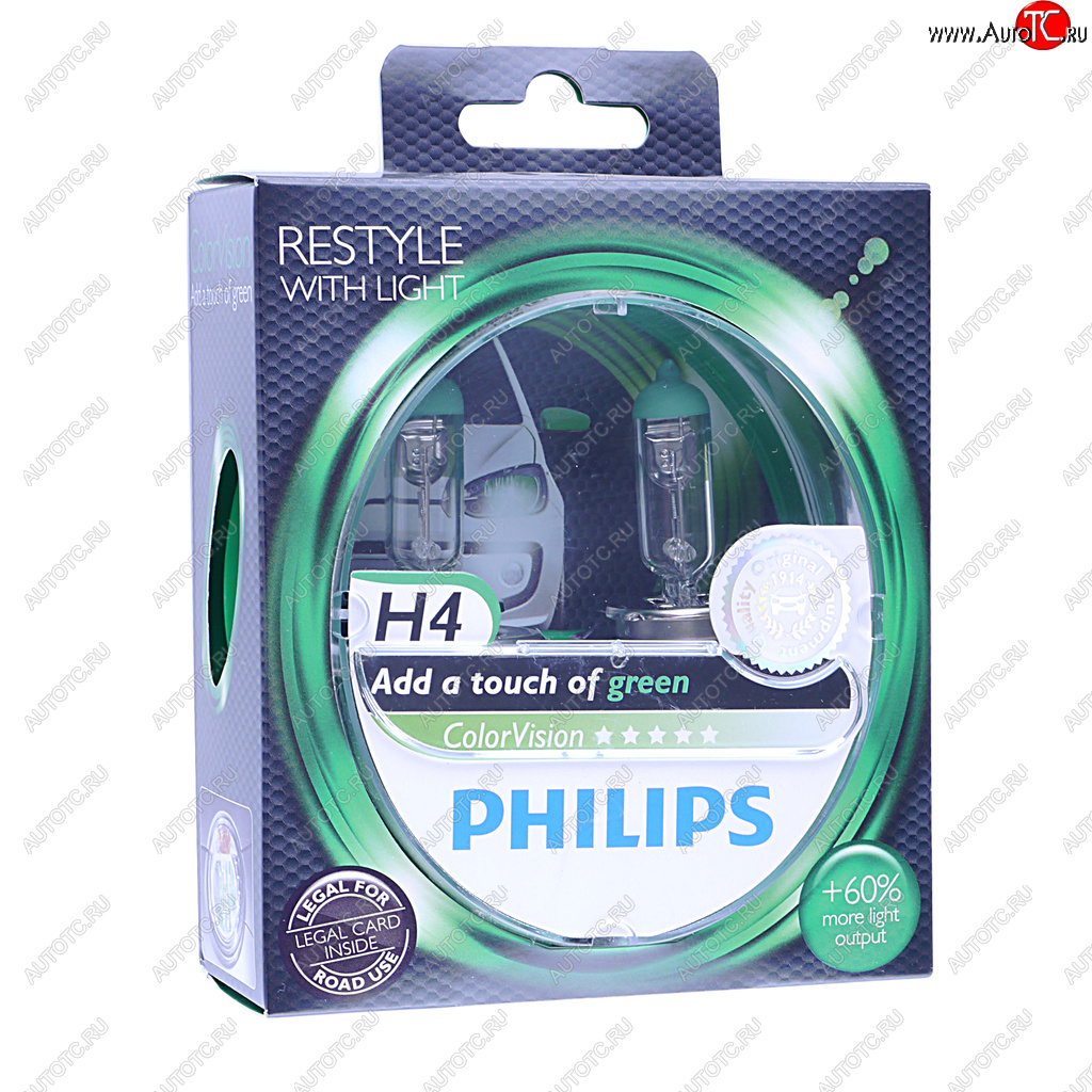 2 769 р. Лампа 12V H4 6055W P43t +60% бокс (2шт.) Green Colorvision PHILIPS PHILIPS 12342cvpgs2  с доставкой в г. Воронеж
