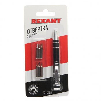 369 р. Отвертка с набором бит 6 предметов REXANT REXANT 12-4705  с доставкой в г. Воронеж. Увеличить фотографию 1