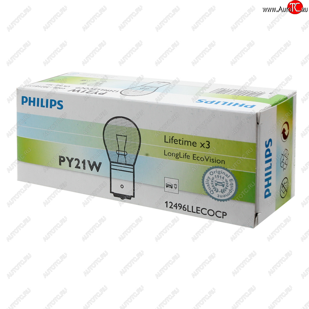 172 р. Лампа 12V PY21W BAU15s желтая Yellow Long Life Eco Vision PHILIPS PHILIPS 12496llecocp  с доставкой в г. Воронеж