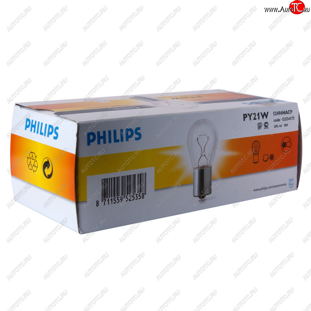 113 р. Лампа 12V PY21W BAU15s желтая Yellow PHILIPS PHILIPS 12496nacp  с доставкой в г. Воронеж