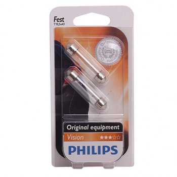 206 р. Лампа 12V C10W SV8.5-8 41мм блистер (2шт.) PHILIPS PHILIPS 12866b2  с доставкой в г. Воронеж. Увеличить фотографию 1