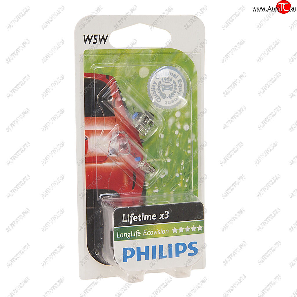 224 р. Лампа 12V W5W T10W W2.1x9.5d блистер (2шт.) Long Life Eco Vision PHILIPS PHILIPS 12961llecob2  с доставкой в г. Воронеж