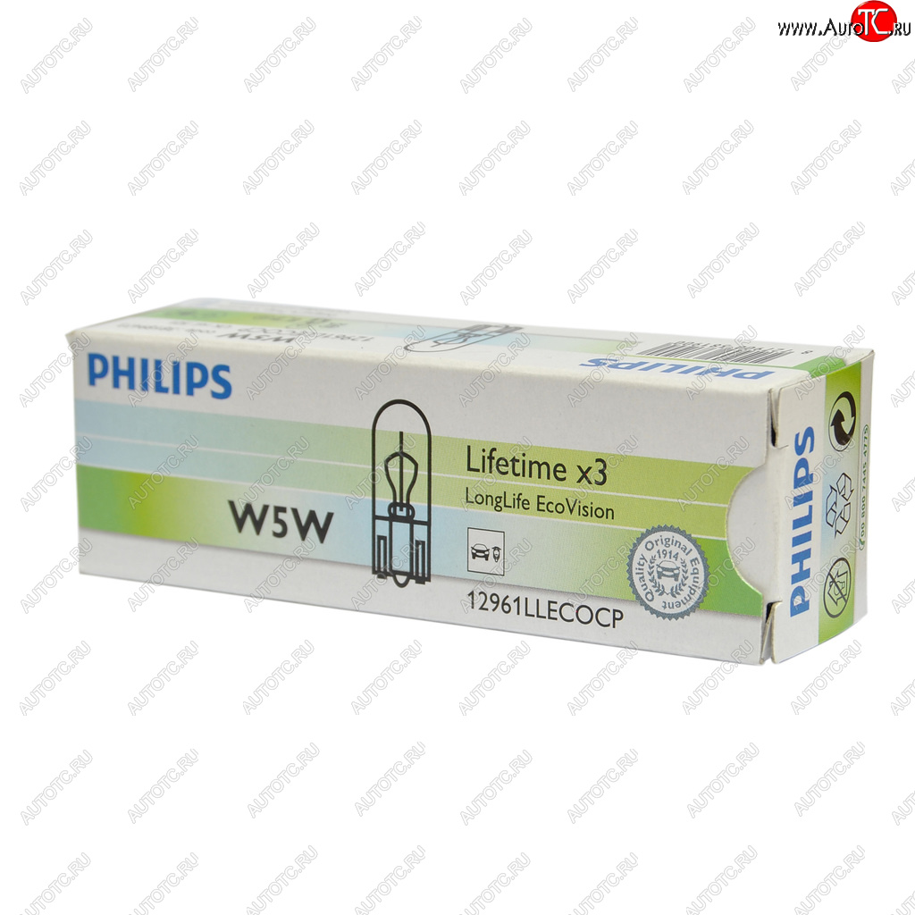 90 р. Лампа 12V W5W T10W W2.1x9.5d Long Life Eco Vision PHILIPS PHILIPS 12961llecocp  с доставкой в г. Воронеж