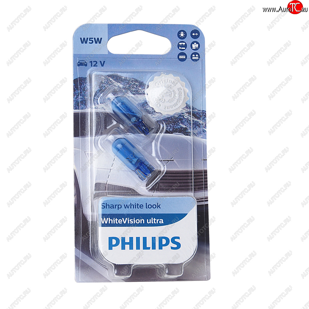 369 р. Лампа 12V W5W T10W W2.1х9.5d 4200K блистер (2шт.) White Vision Ultra PHILIPS PHILIPS 12961wvu2бл  с доставкой в г. Воронеж