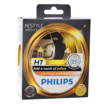 3 069 р. Лампа 12V H7 55W PX26d +60% 3350K бокс (2шт.) Yellow Colorvision PHILIPS PHILIPS 12972cvpys2  с доставкой в г. Воронеж. Увеличить фотографию 1