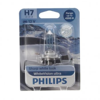 1 559 р. Лампа 12V H7 55W PX26d 4200K блистер (1шт.) White Vision Ultra PHILIPS PHILIPS 12972wvuбл  с доставкой в г. Воронеж. Увеличить фотографию 1