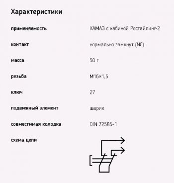 399 р. Выключатель заднего хода КАМАЗ (байонетный разъем) ЭМИ ЭМИ 1352.3768-06  с доставкой в г. Воронеж. Увеличить фотографию 2